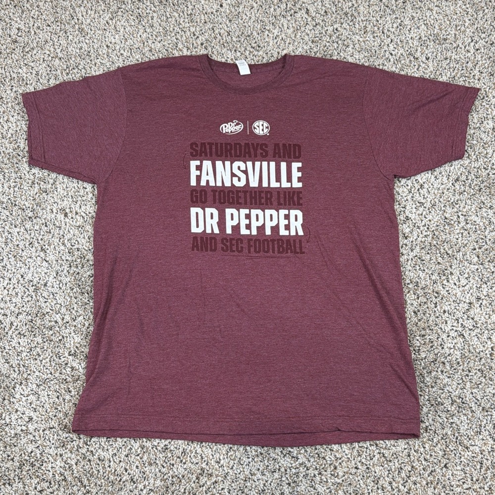 Dr Pepper T-Shirt XL Maroon Soda Pop Graphic Tee Fansville Cotton Blend